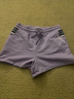 Peloton Lavender Athletic Drawstring Shorts with Striped Pocket Trim